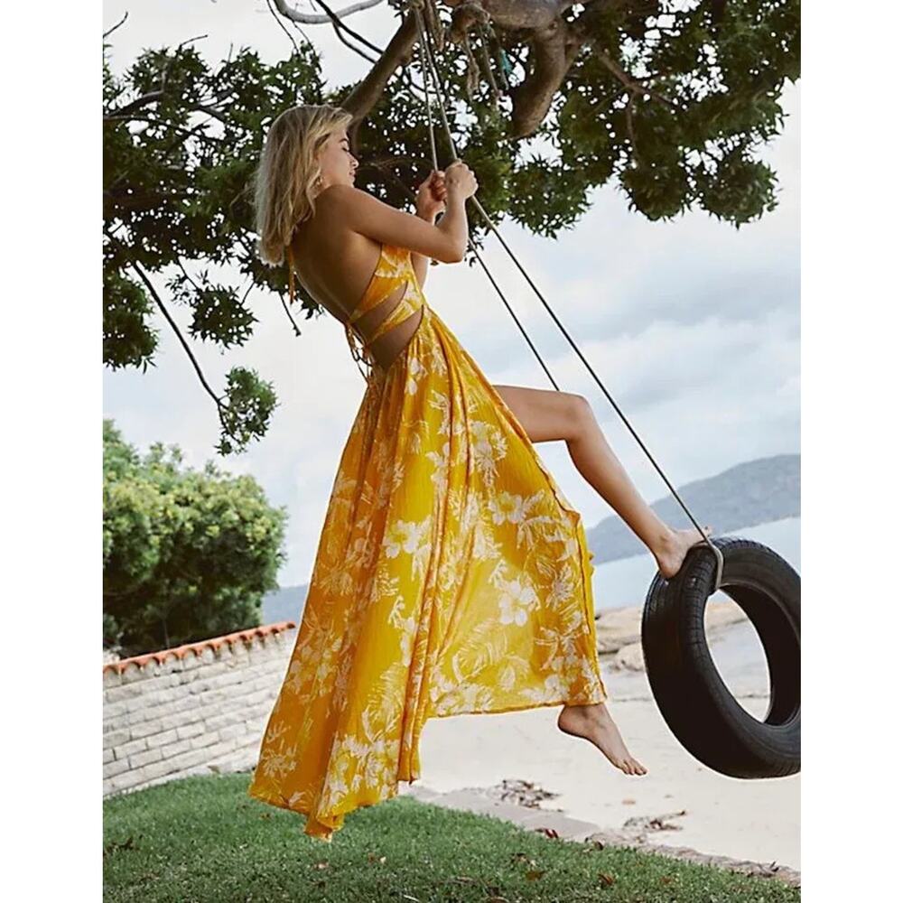 Free People Sunburst Yellow Floral Maxi Dress